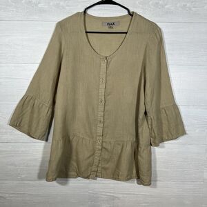 Flax Linen Size L Popover Top Boho Peasant Lagenlook Breathable